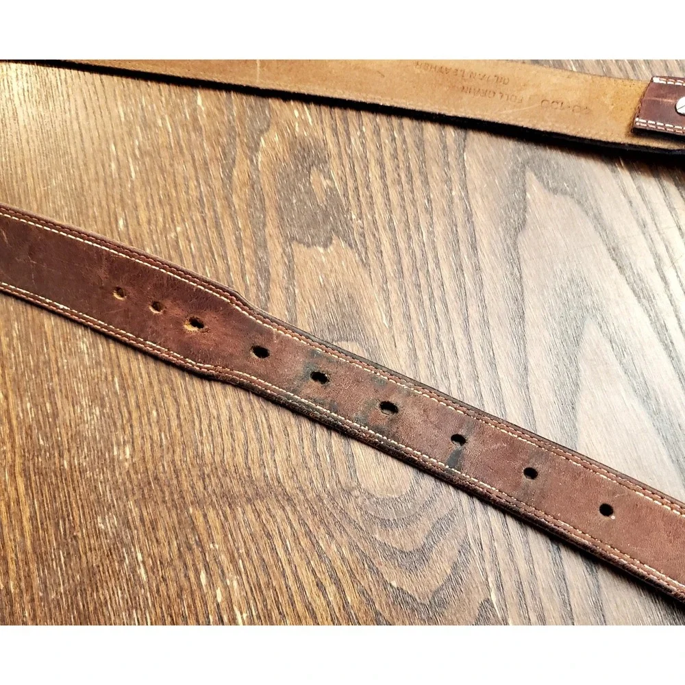Vintage Leather Overlay Eagle Belt Buckle w/Full Grain Leather Belt 38-40